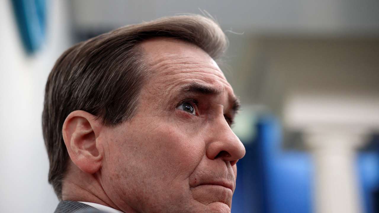 John Kirby attends the press briefing at the White House in Washington