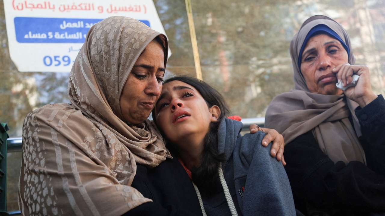 Funeral of Palestinians who, according to medics, were killed in overnight Israeli strikes, in Gaza City