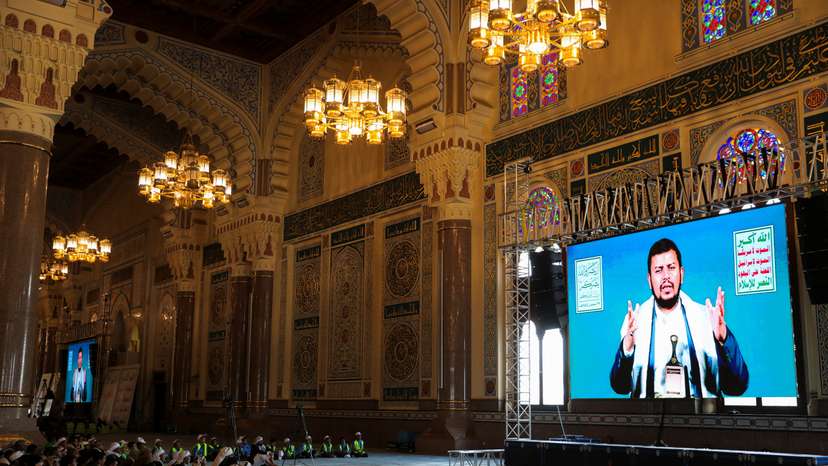 FILE PHOTO: Houthi leader Abdul-Malik al-Houthi addresses followers ahead of Ramadan in Sanaa