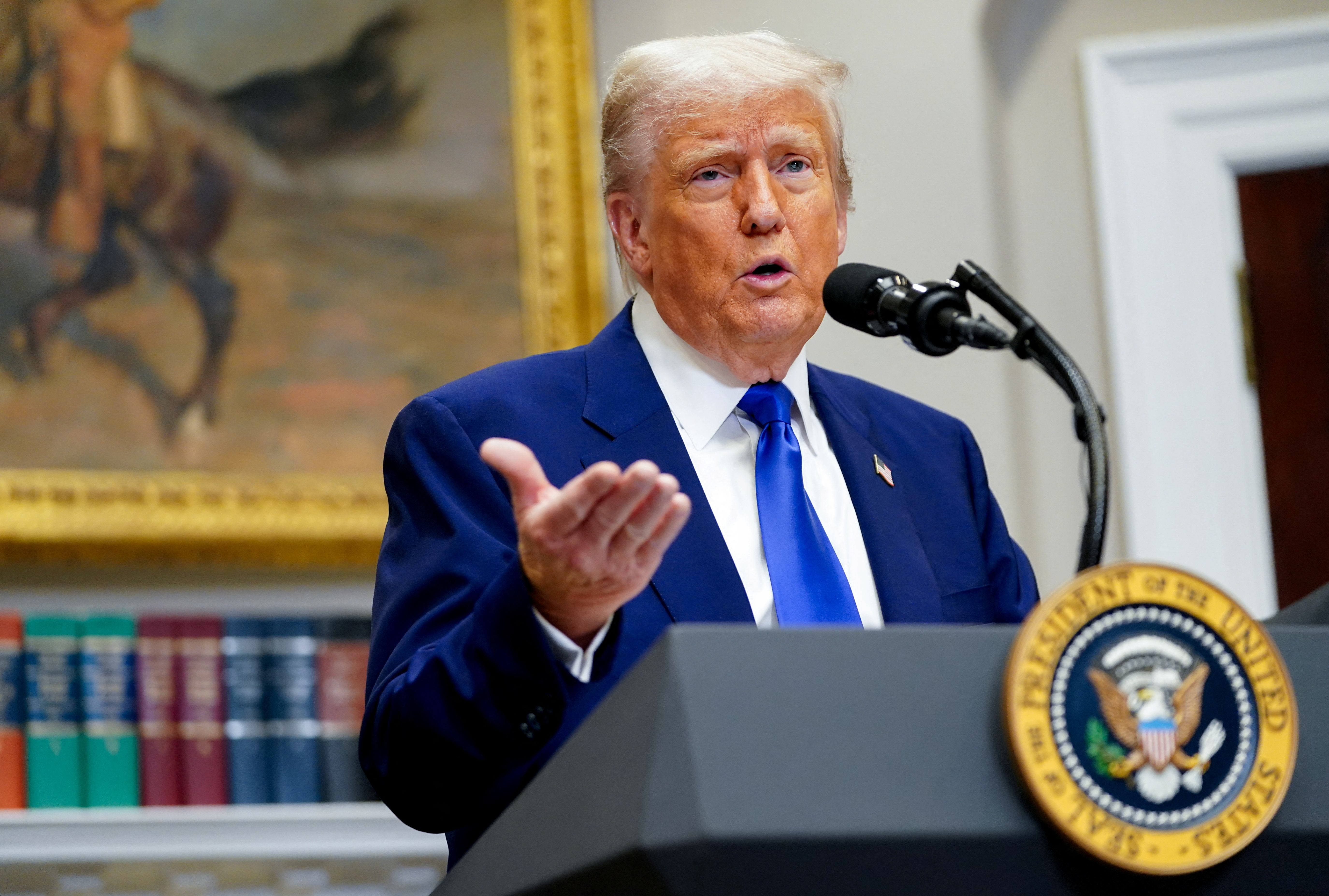 U.S. President Trump and U.S. Health and Human Services (HHS) Secretary Kennedy attend a press conference, in Washington