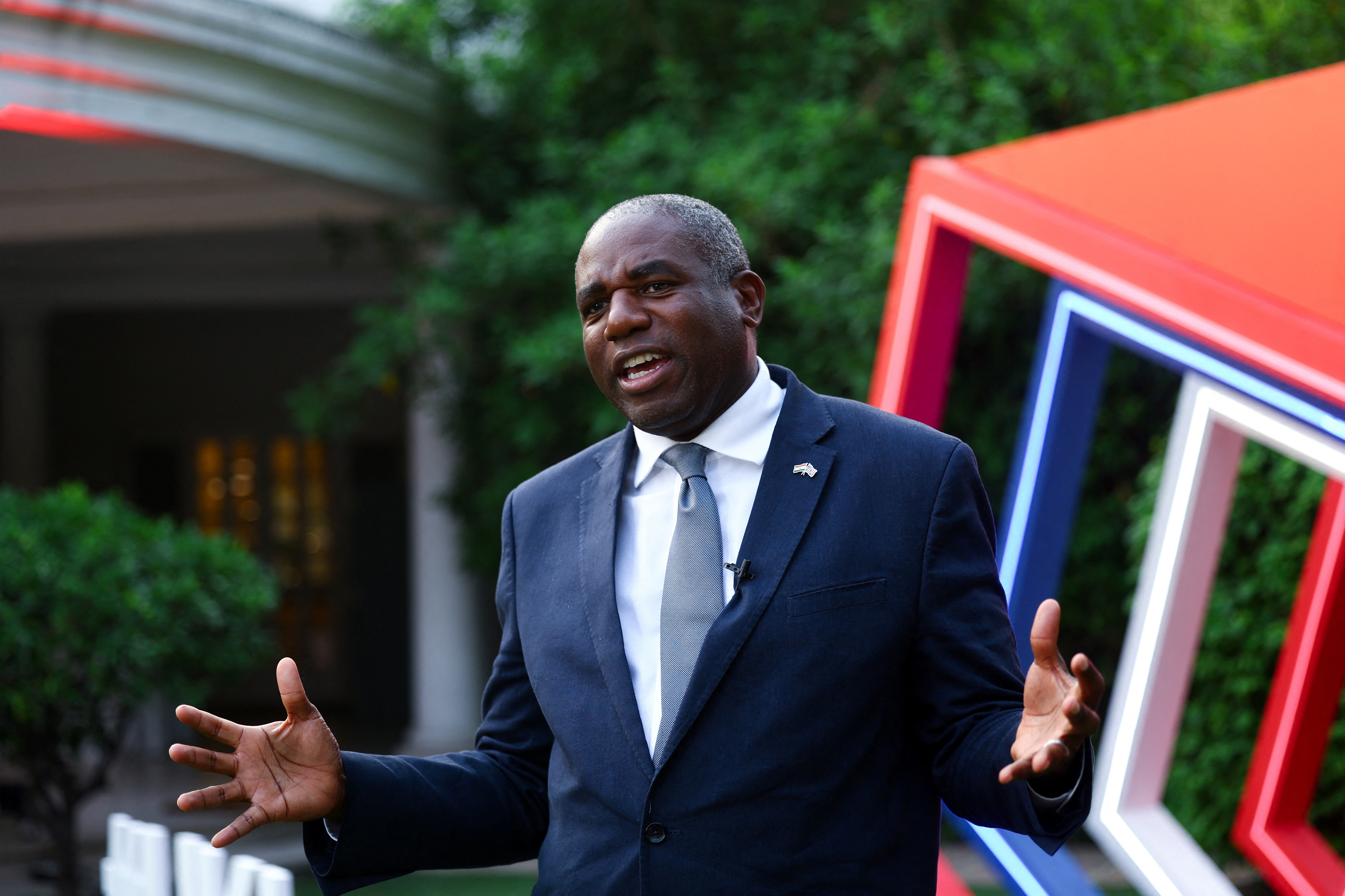 British Foreign Secretary David Lammy attends an interview with Reuters, in New Delhi