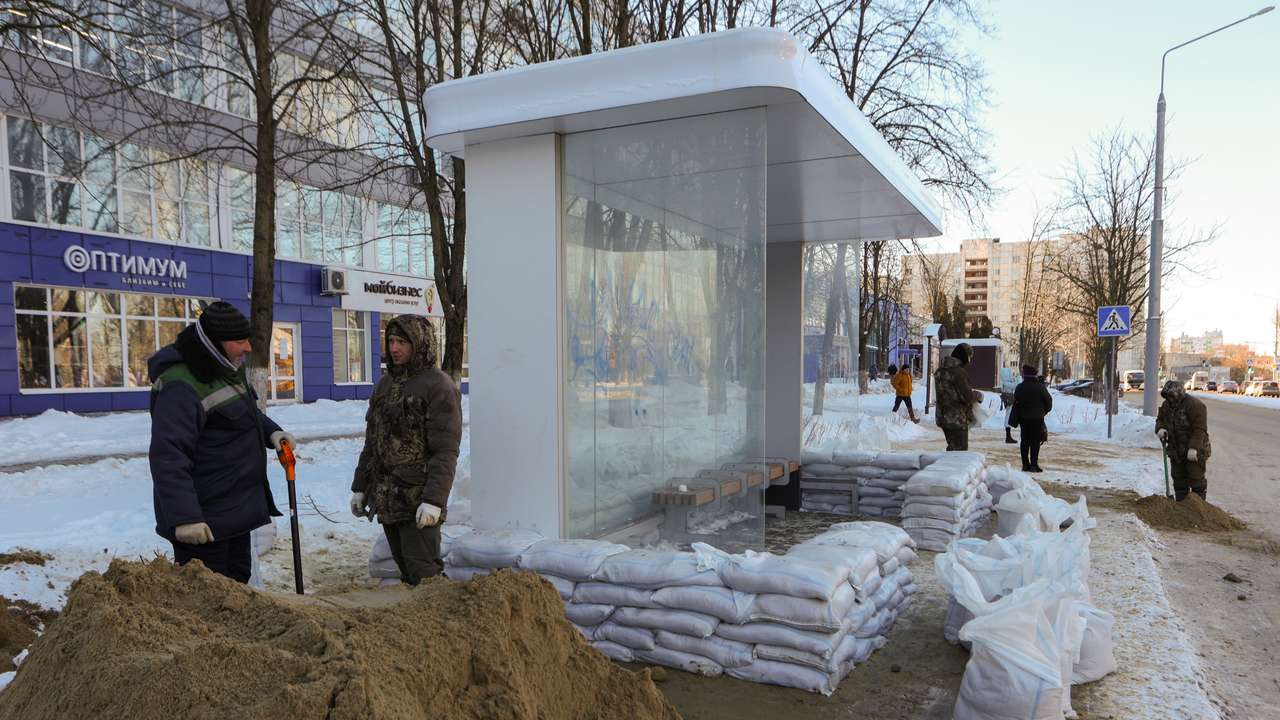 Russia's Belgorod reinforces bus stops with sandbags and concrete blocks following Ukrainian strikes