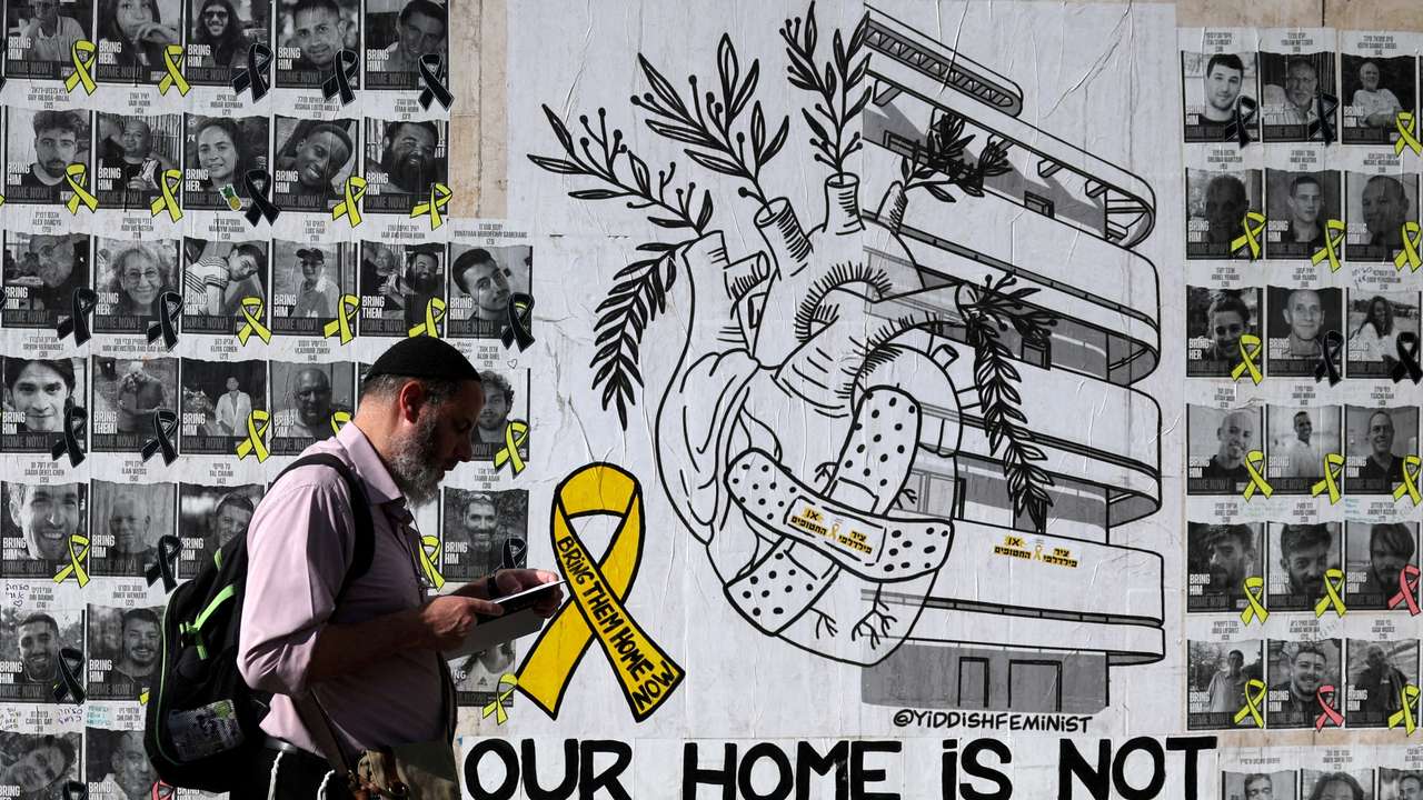 FILE PHOTO: Posters in support of hostages kidnapped during the October 7 attack