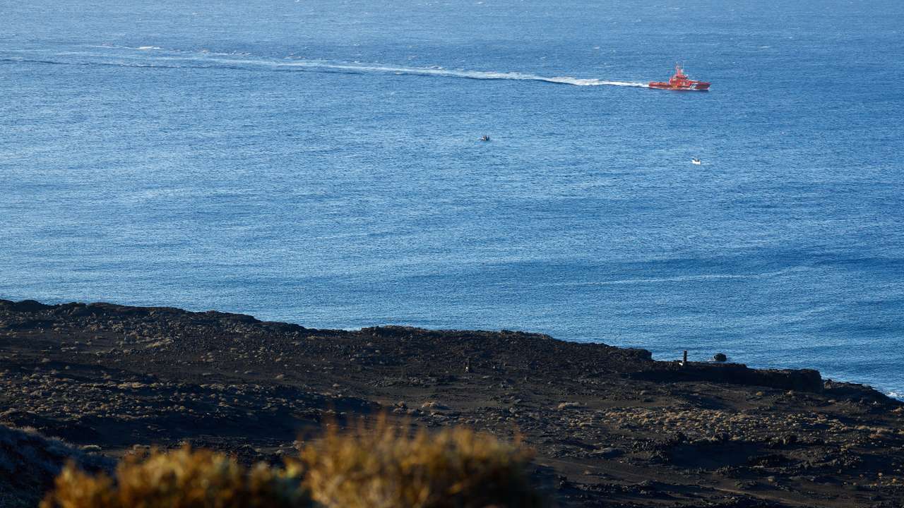 A maritime rescue boat searches for possible survivors after the sinking of a wooden boat with migrants near the port of La Restinga, on the island of El Hierro