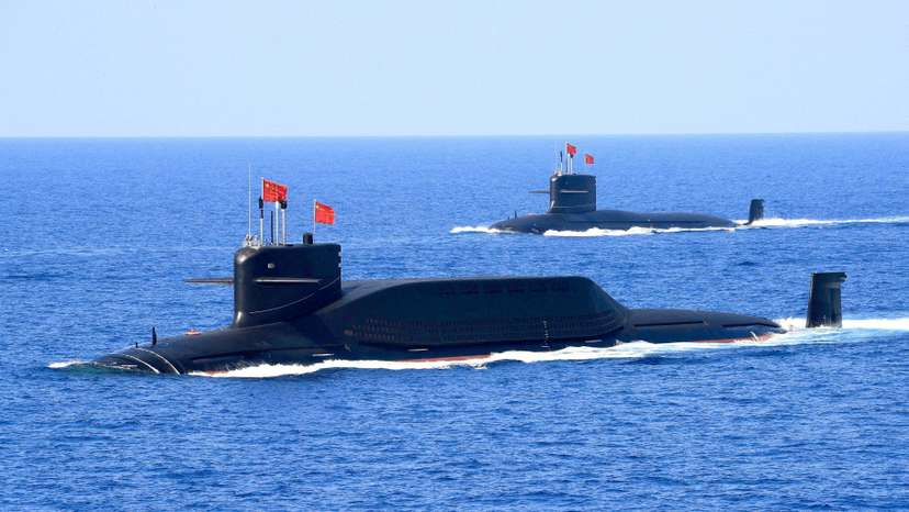 FILE PHOTO: Nuclear-powered Type 094A Jin-class ballistic missile submarine of the Chinese People's Liberation Army (PLA) Navy navigates during a military display in the South China Sea