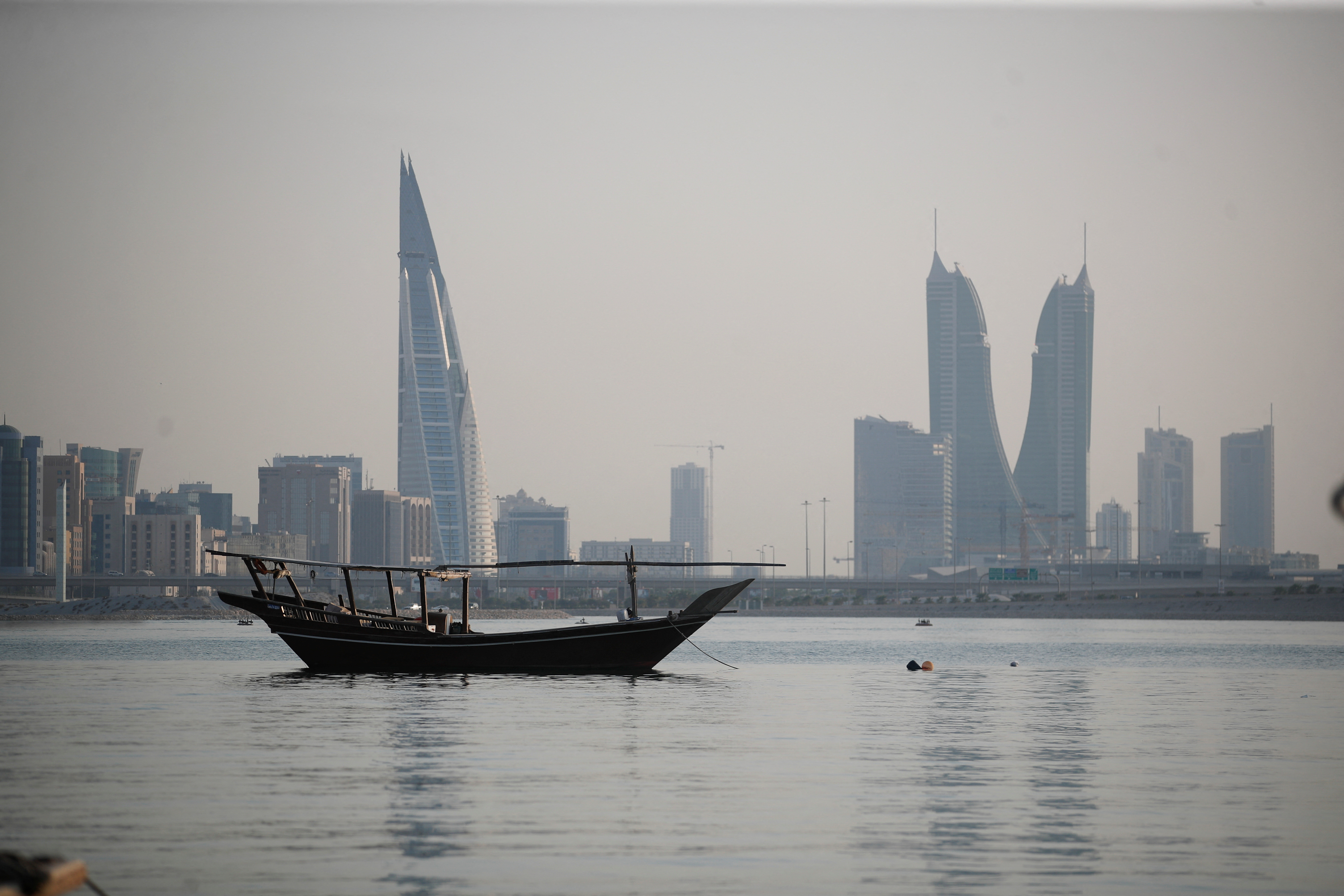 A general downtown view is seen with heat haze over the skyline during the afternoon hours in Manama, Bahrain