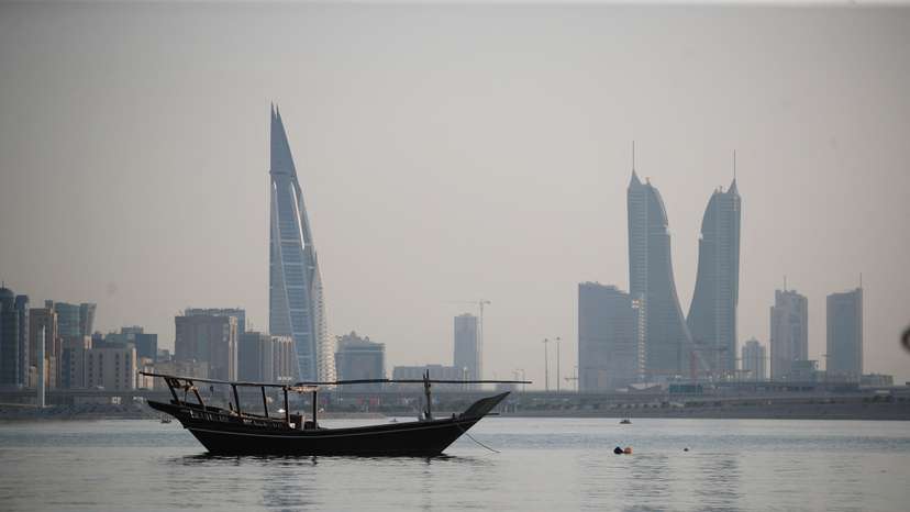 A general downtown view is seen with heat haze over the skyline during the afternoon hours in Manama, Bahrain