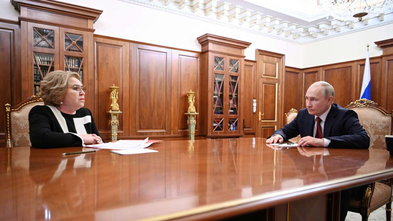 Russian President Vladimir Putin meets with Russian Federation Council Speaker Valentina Matviyenko at the Kremlin in Moscow
