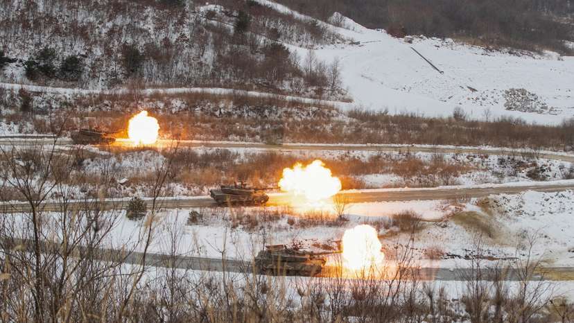 FILE PHOTO: Joint combat firing drills between South Korean and U.S. troops near the demilitarized zone separating two Koreas, in Pocheon