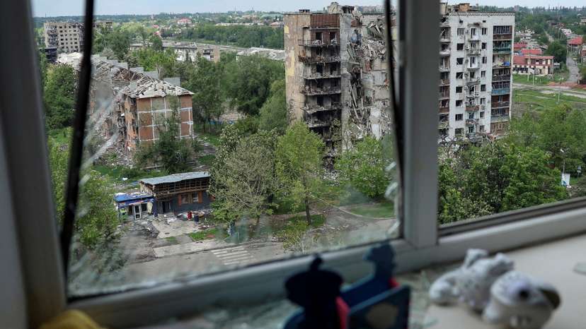 FILE PHOTO: A view shows apartment buildings hit by Russian military strikes in the front line town of Pokrovsk