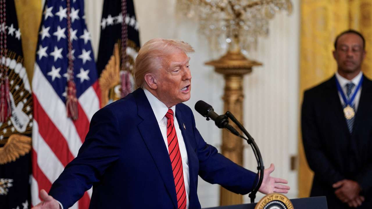 President Trump hosts a reception honouring Black History Month in the East Room of the White House in Washington
