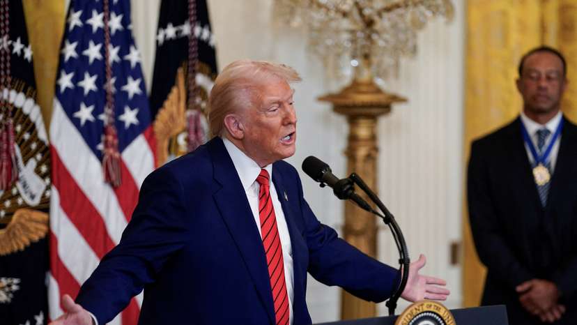 President Trump hosts a reception honouring Black History Month in the East Room of the White House in Washington