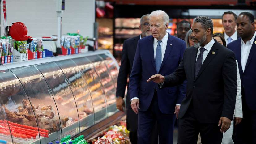U.S. President Joe Biden makes a stop at a grocery store in Las Vegas