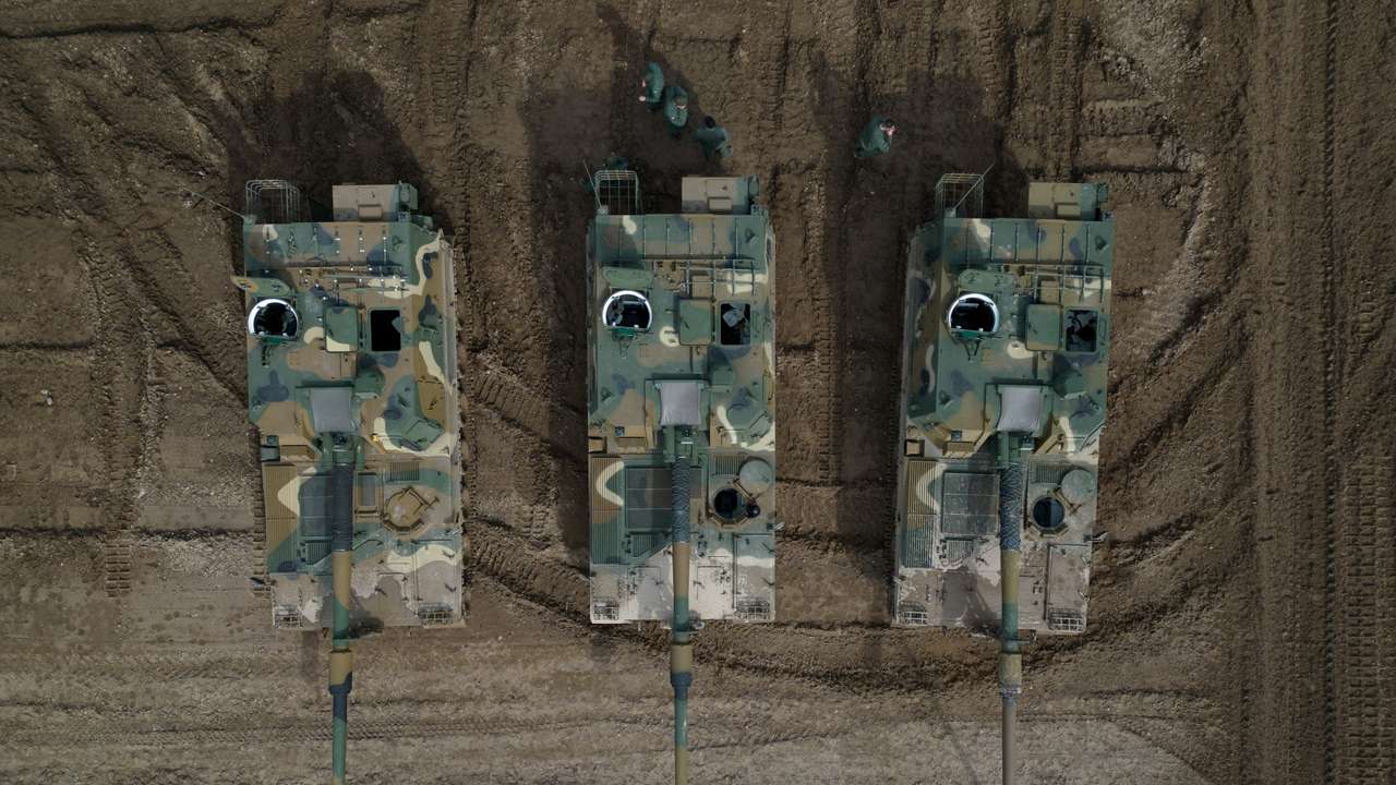 FILE PHOTO: Polish army trains with new tanks and howitzers from South Korea