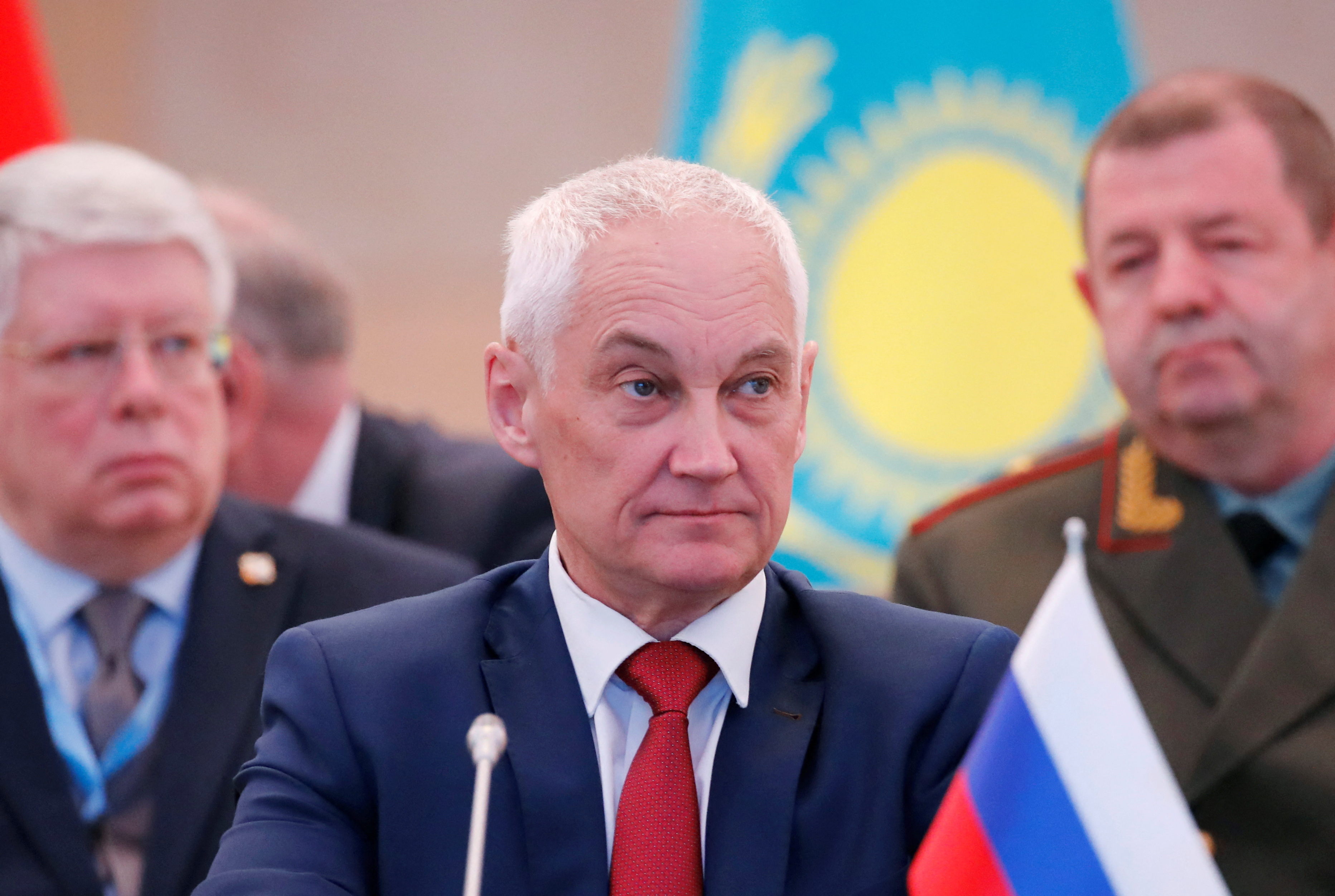 Russian Defence Minister Andrei Belousov attends a meeting of the CSTO Defence Ministers' Council in Almaty