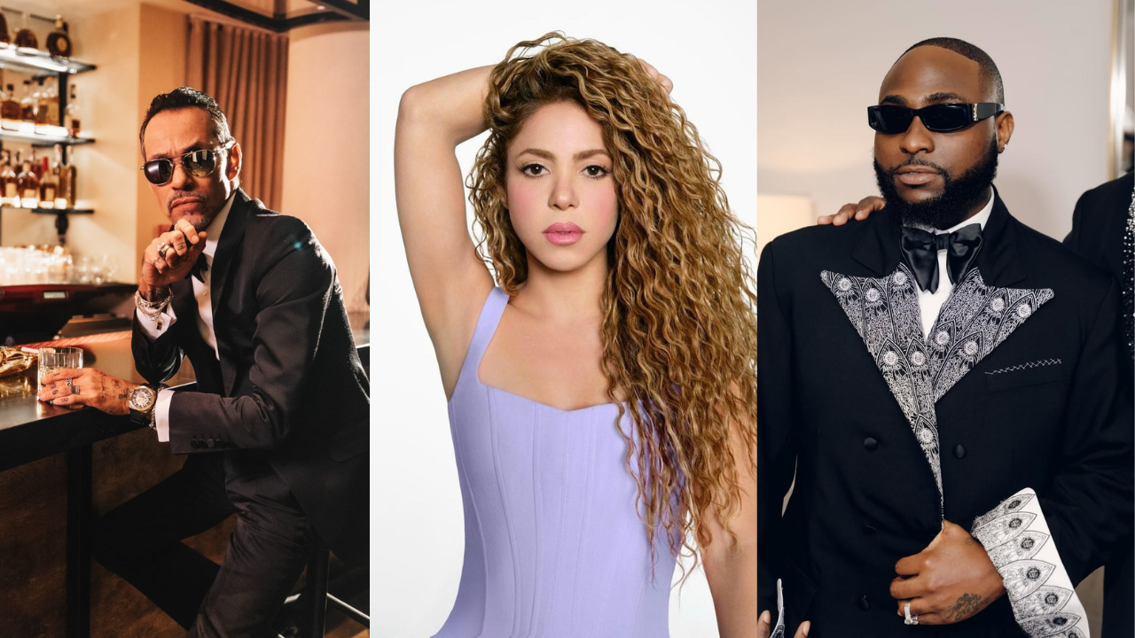 Latin musicians, Marc Anthony, Shakira, and Nigerian musician, Davido. Source: Their official Instagram pages