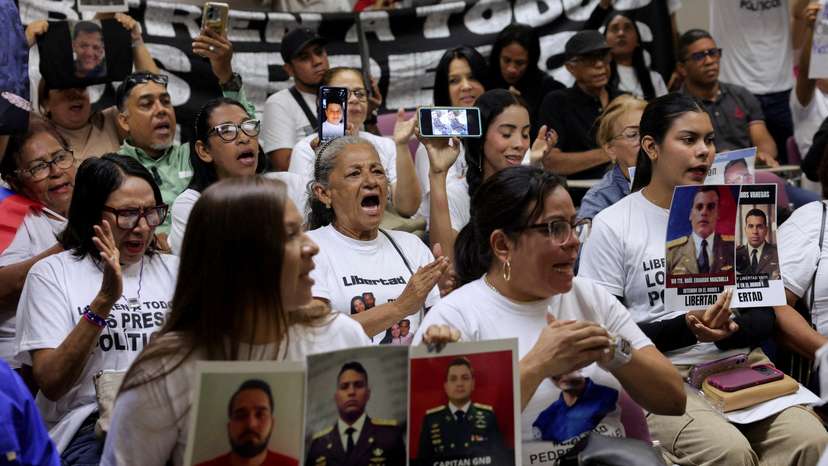 FILE PHOTO: Relatives of detainees and activist speak to the media in Caracas
