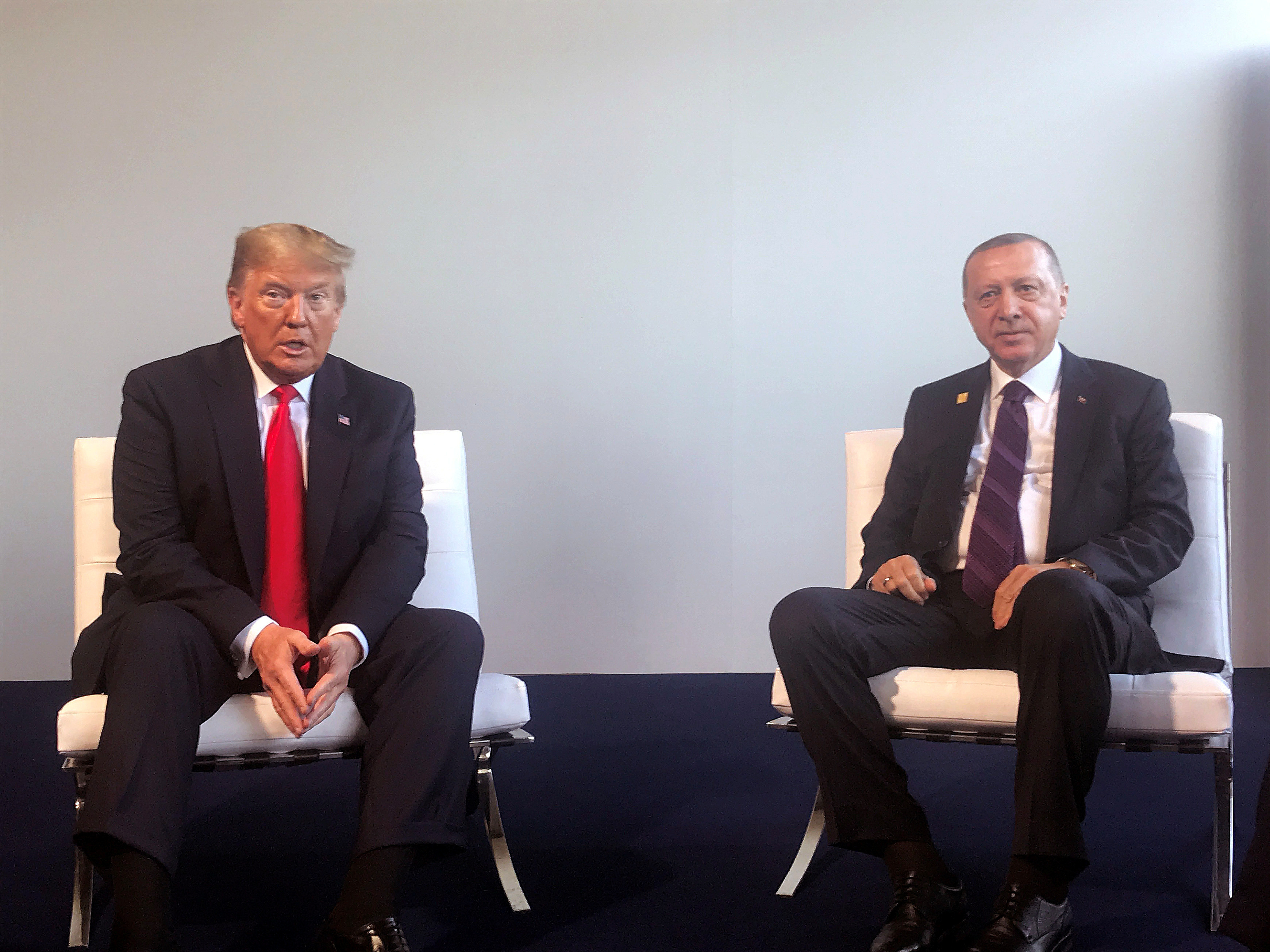 Turkish President Tayyip Erdogan meets with U.S. President Donald Trump during the NATO summit in London