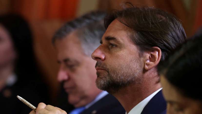 Uruguayan President Luis Lacalle Pou attends a meeting during the 63rd Summit of Heads of State of MERCOSUR and Associated States