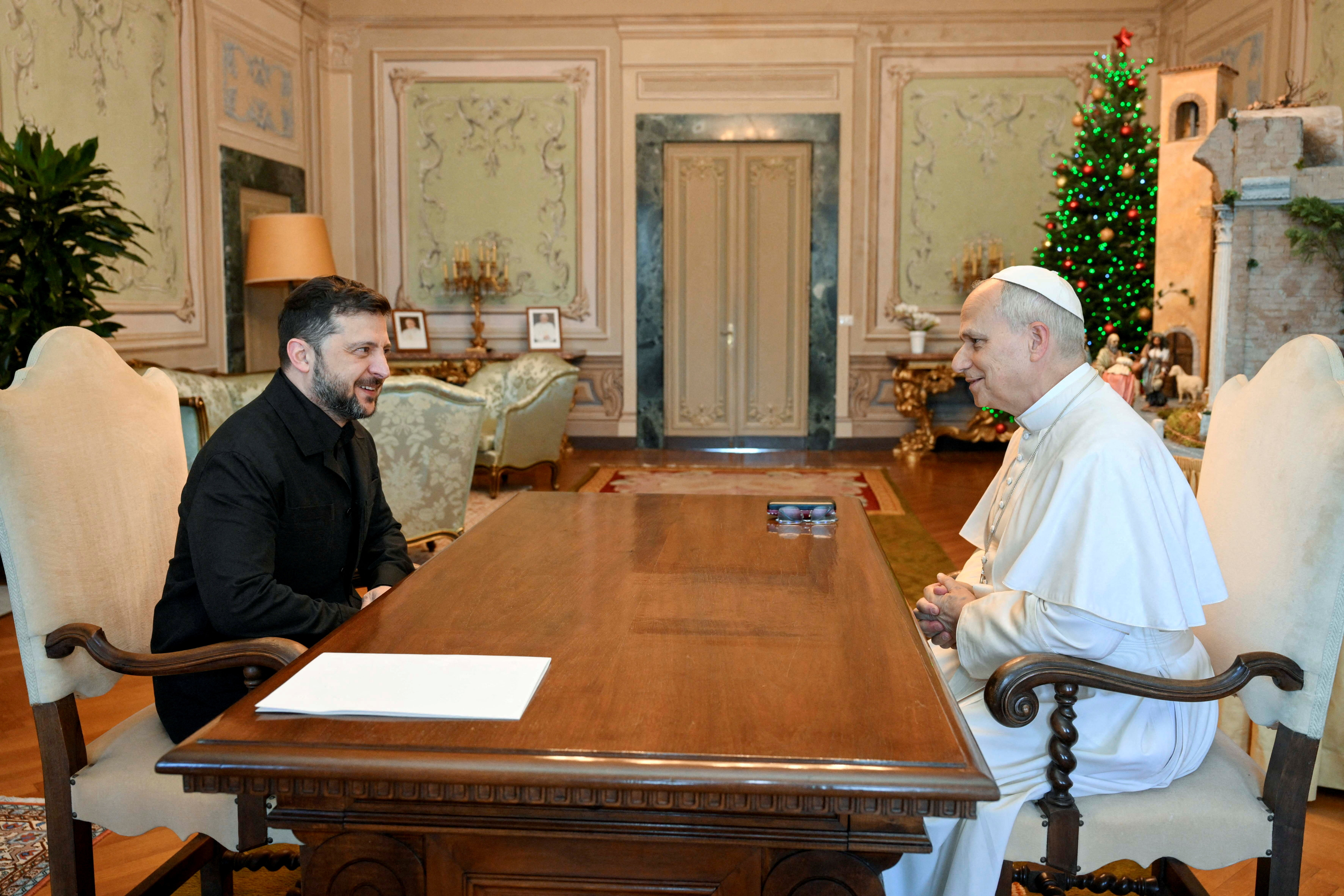 Pope Leo XIV meets with Ukraine's President Volodymyr Zelenskiy at Villa Barberini in Castel Gandolfo