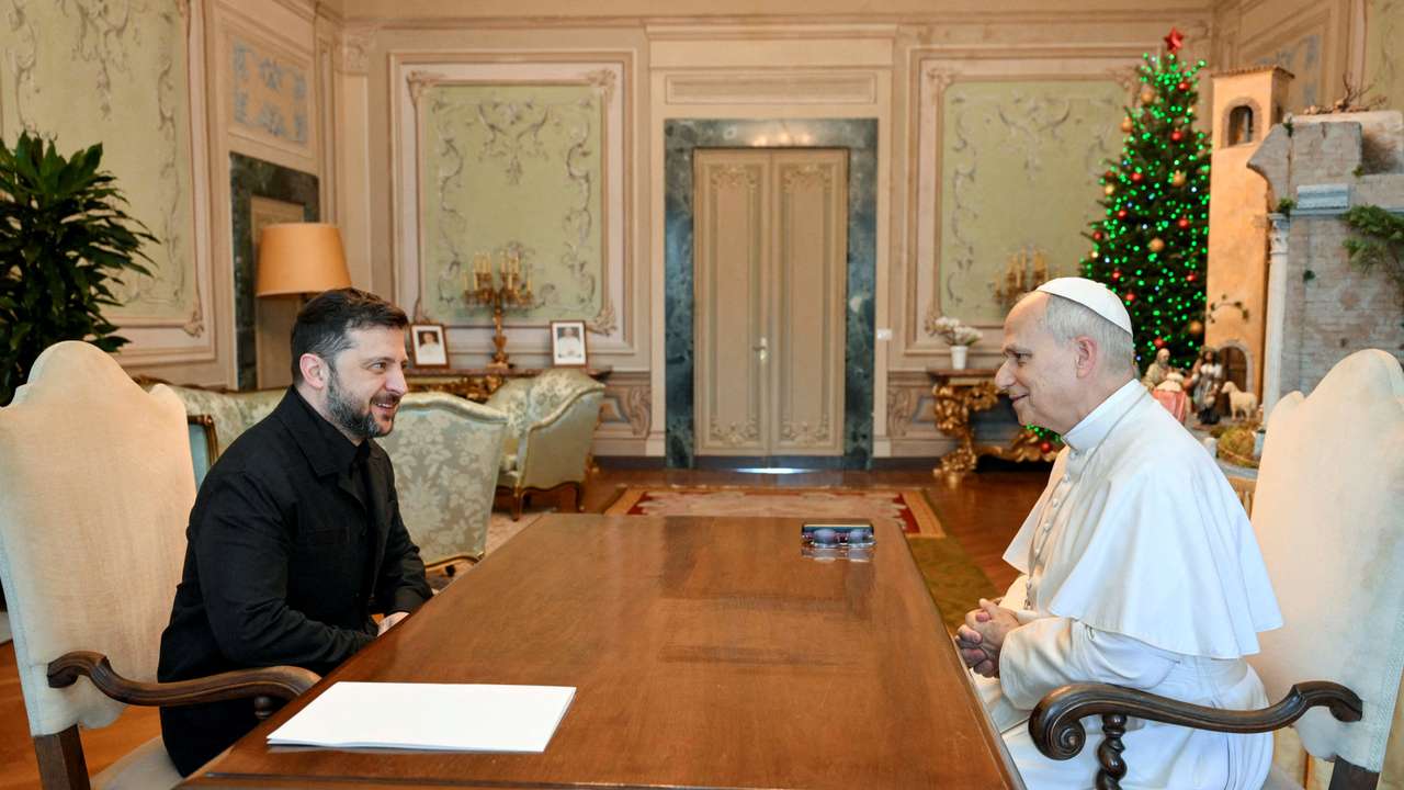 Pope Leo XIV meets with Ukraine's President Volodymyr Zelenskiy at Villa Barberini in Castel Gandolfo