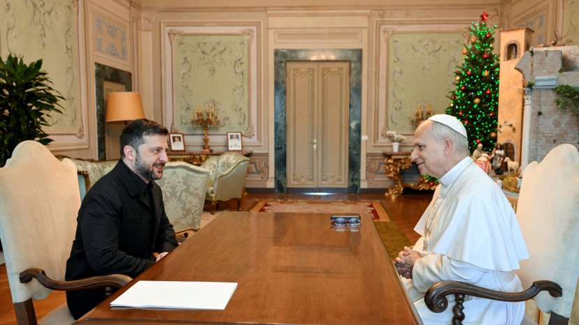 Pope Leo XIV meets with Ukraine's President Volodymyr Zelenskiy at Villa Barberini in Castel Gandolfo
