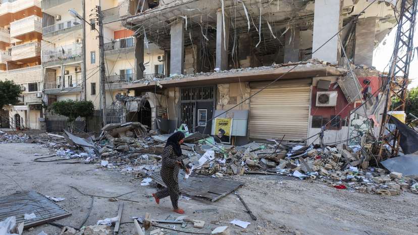Aftermath of Israeli airstrikes that hit several branches of 'Al-Qard al-Hassan'