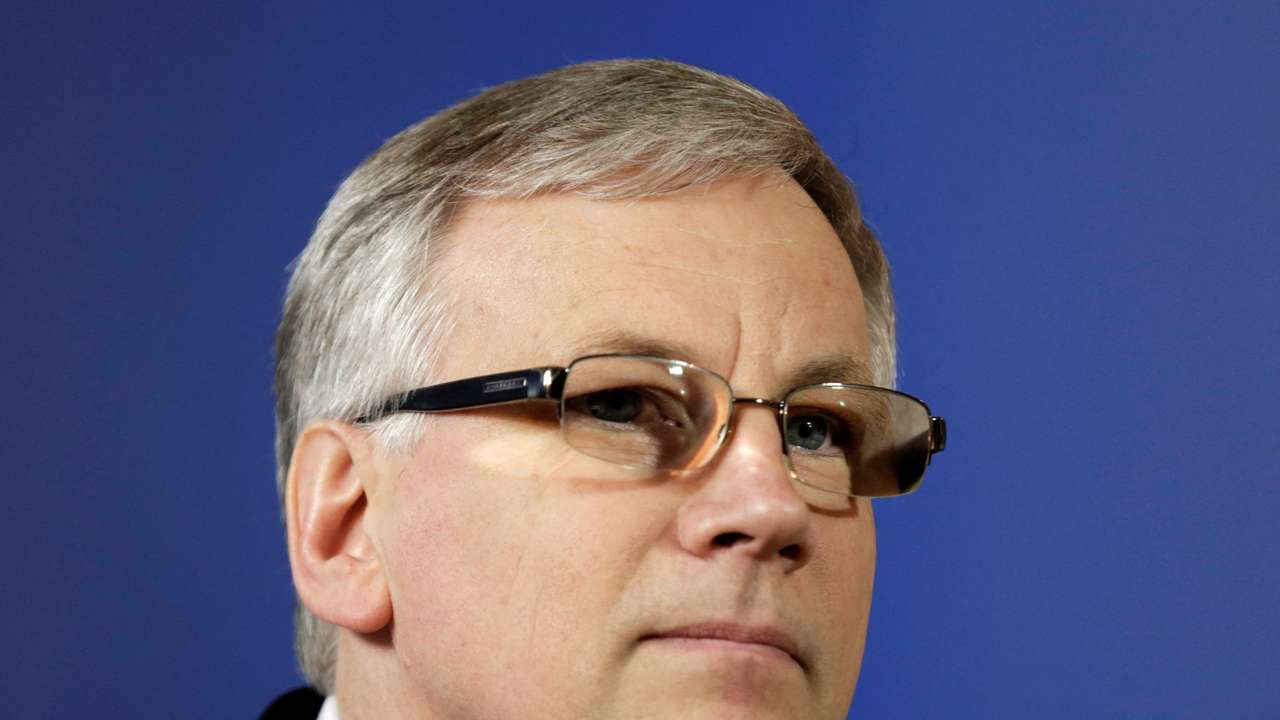 FILE PHOTO: Lithuania's Minister of Finance Sadzius listens during a news conference in Riga