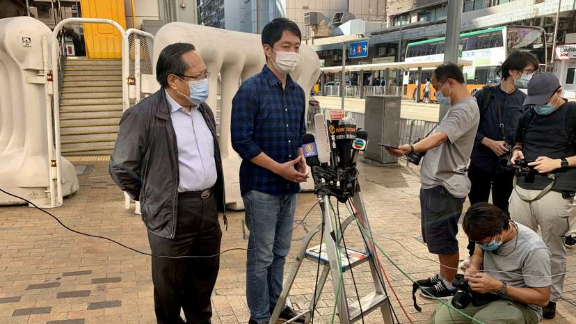 Former lawmaker Ted Hui Chi-fung speaks to members of the media in Hong Kong