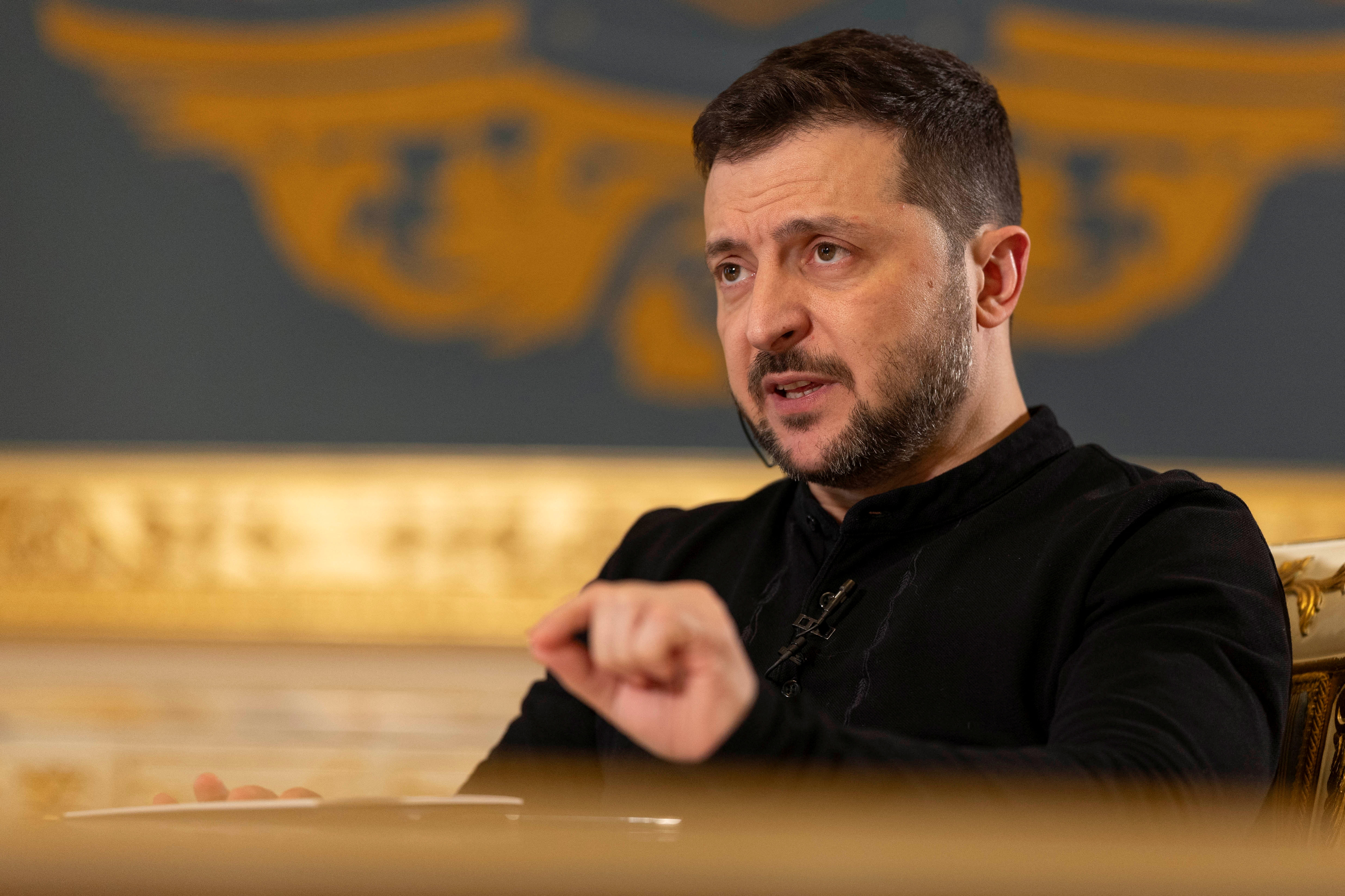 Ukraine's President Zelenskiy attends an interview with Reuters in Kyiv