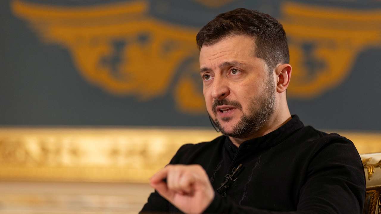 Ukraine's President Zelenskiy attends an interview with Reuters in Kyiv
