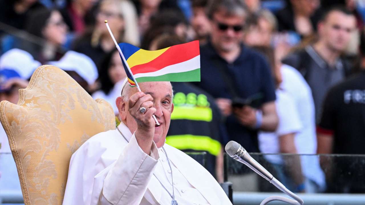 Pope Francis attends the celebration of the first ''World Children's Day'' at the Olympic stadium in Rome
