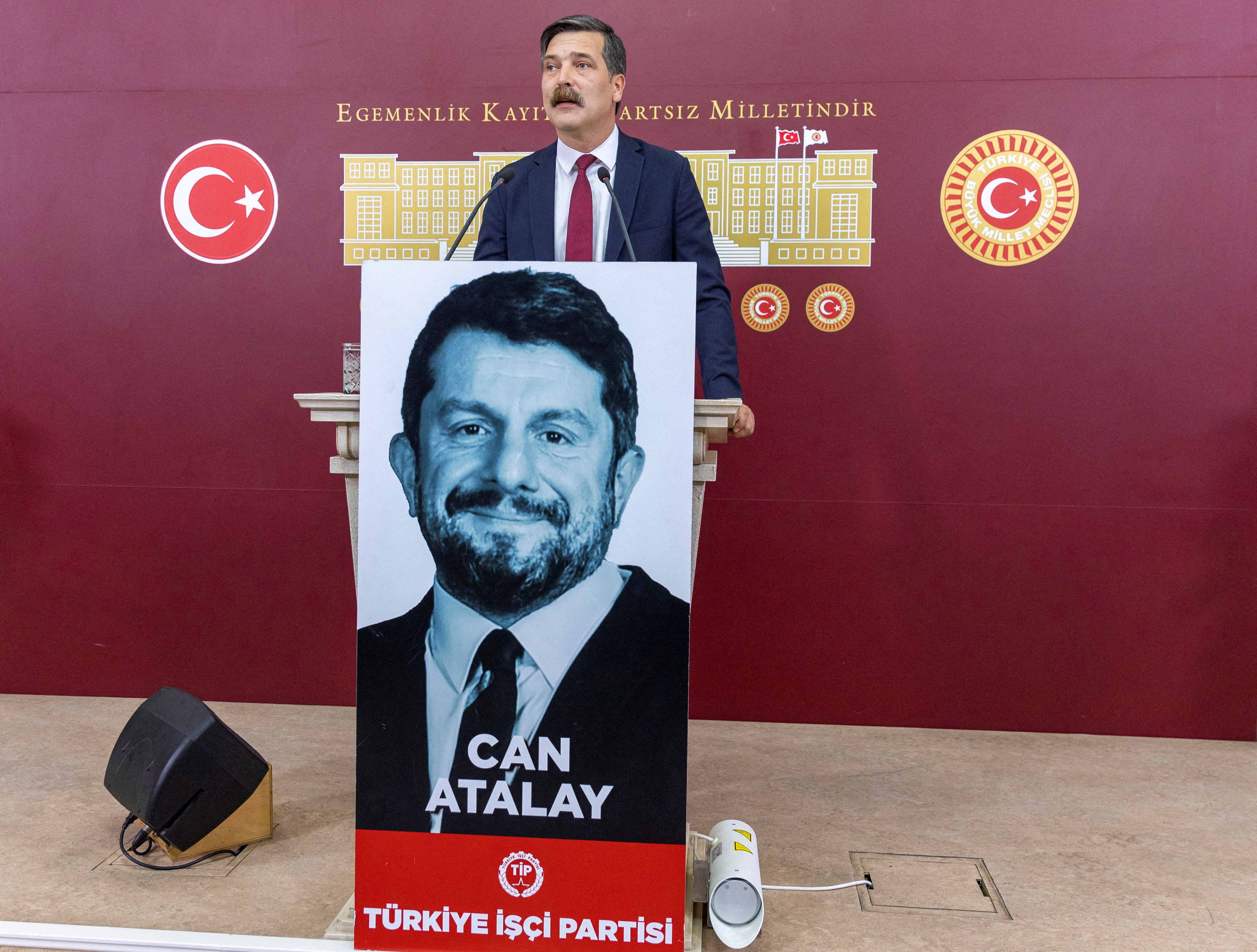 FILE PHOTO: Workers' Party of Turkey MPs display portrait of jailed Atalay in parliament in Ankara