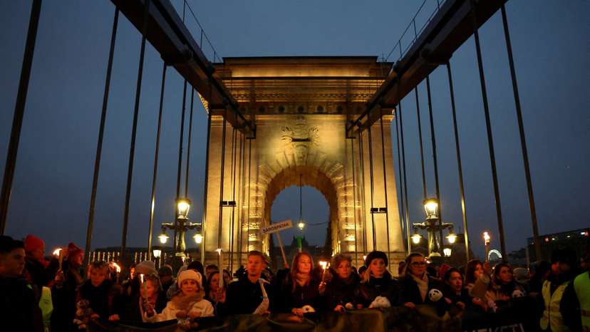 Protest organised by the opposition Tisza party over a juvenile detention centre case, in Budapest