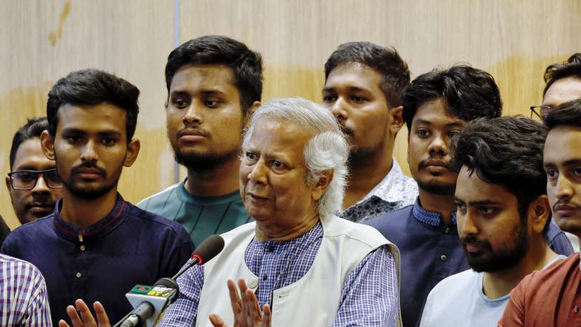 Nobel laureate Muhammad Yunus, who was recommended by Bangladeshi student leaders as the head of the interim government in Bangladesh, arrives at the Hazarat Shahjalal International Airport, in Dhaka