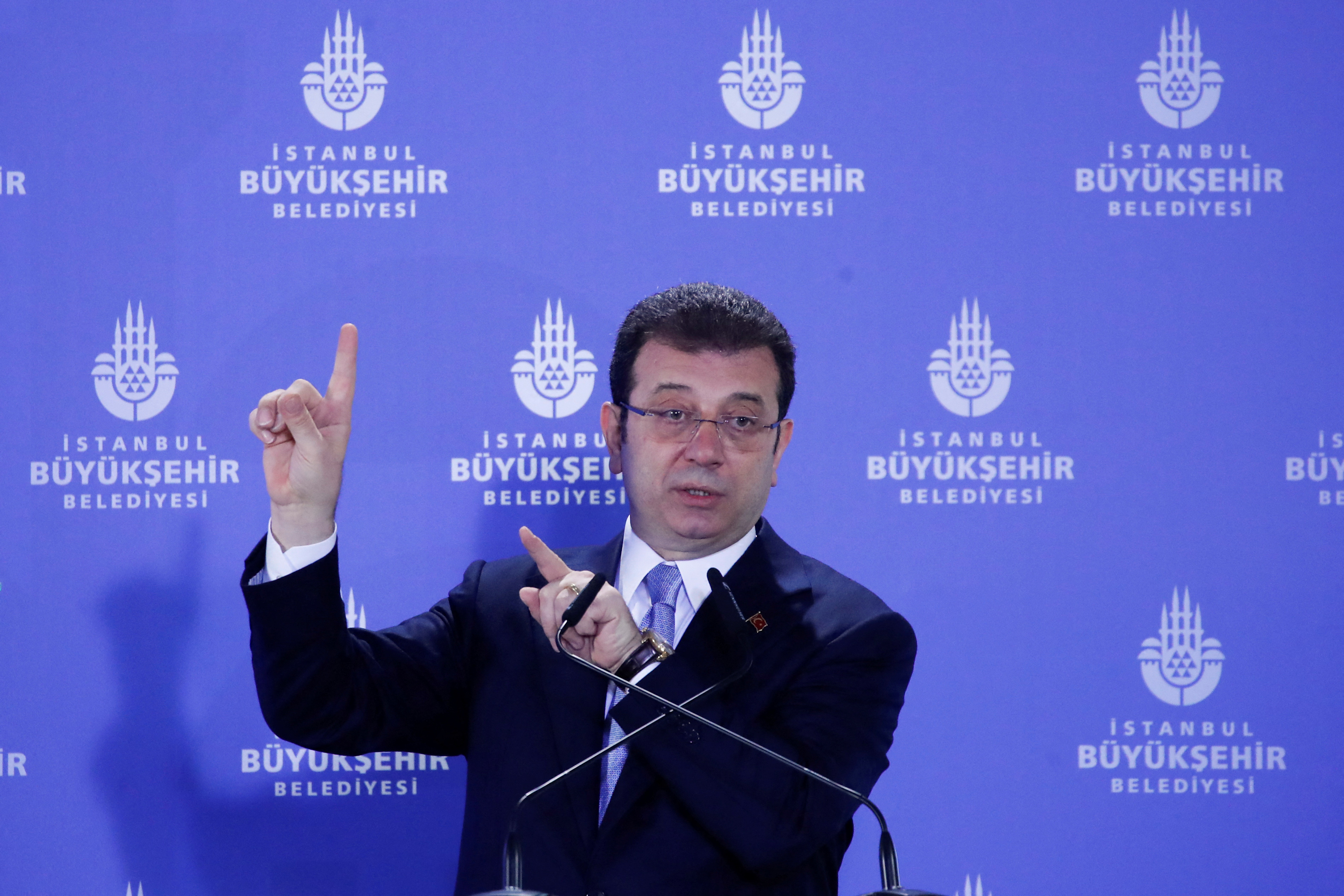 Istanbul Mayor Imamoglu speaks during a press conference in Istanbul
