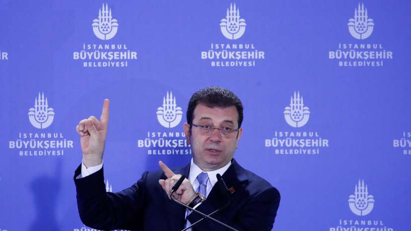Istanbul Mayor Imamoglu speaks during a press conference in Istanbul