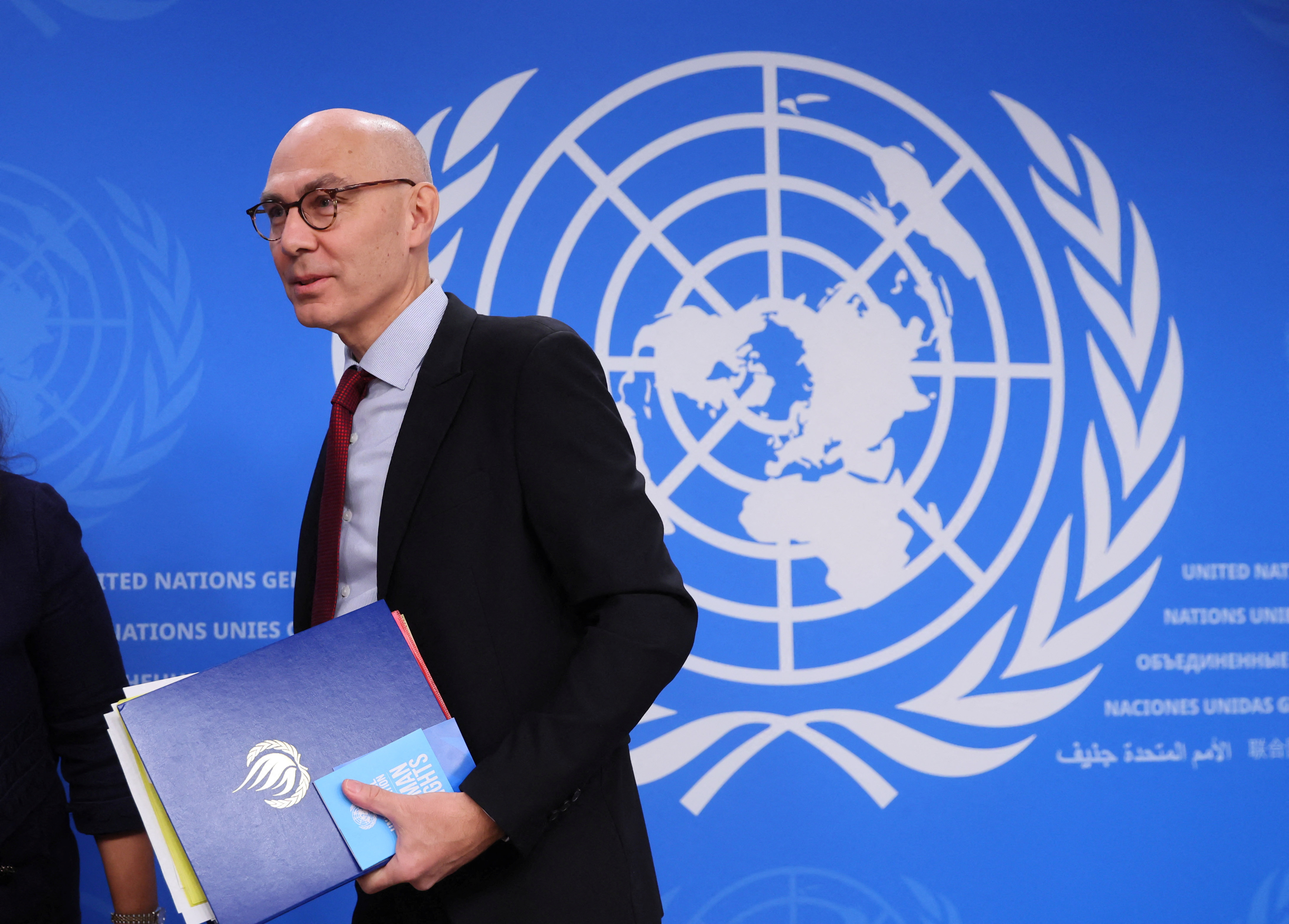 Volker Turk, United Nations High Commissioner for Human Rights, attends a news conference at the United Nations in Geneva
