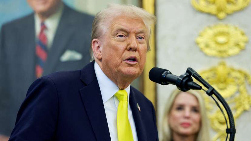 U.S. President Trump and FBI Director Patel hold press conference at the White House in Washington