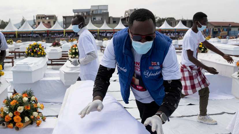 Congo holds mass funeral for victims of the fighting between the M23 rebels and the Congolese army, in Goma