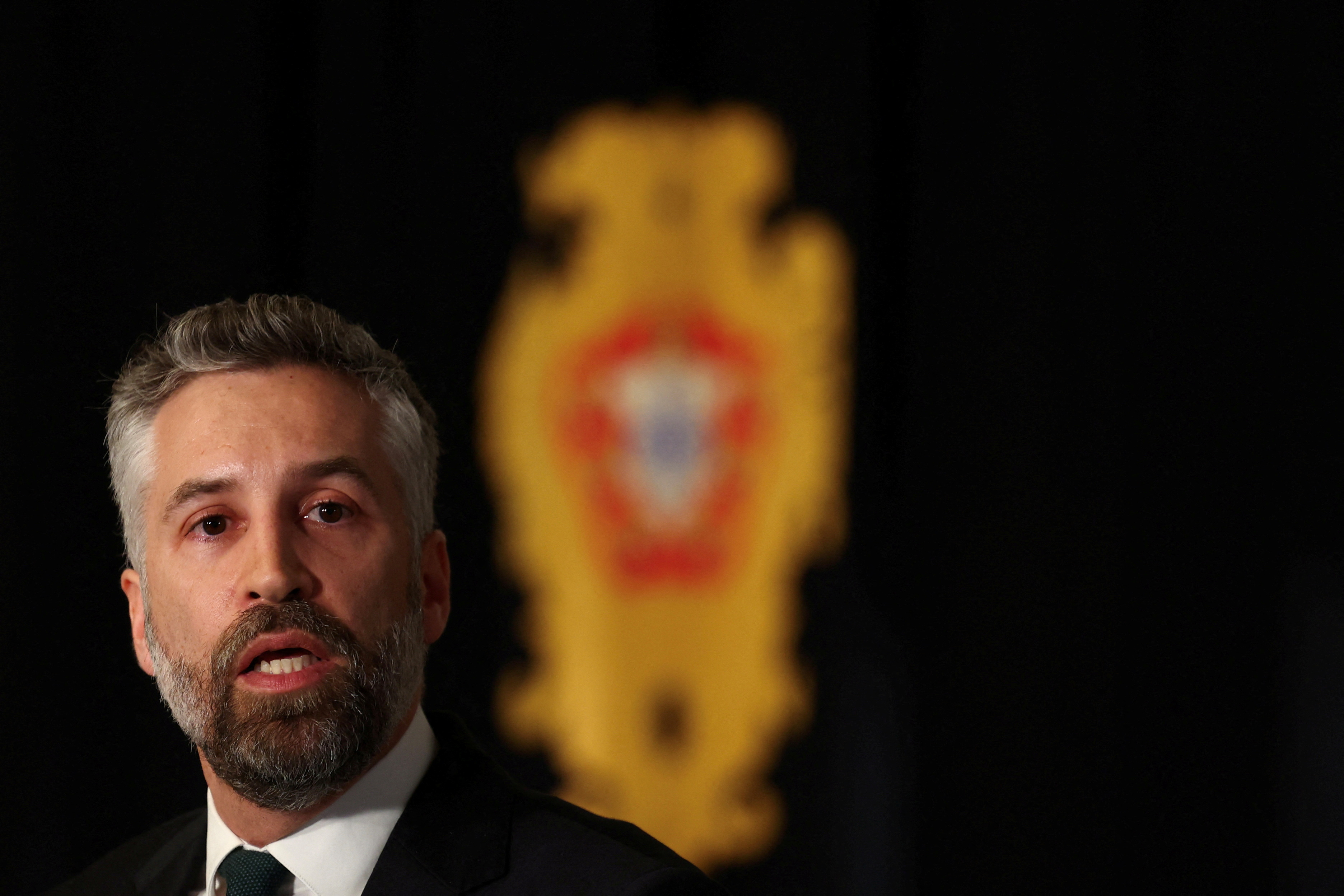 FILE PHOTO: Portuguese Socialist Party (PS) Secretary General Pedro Nuno Santos talks to the media after meeting with President Marcelo Rebelo de Sousa in Belem Palace