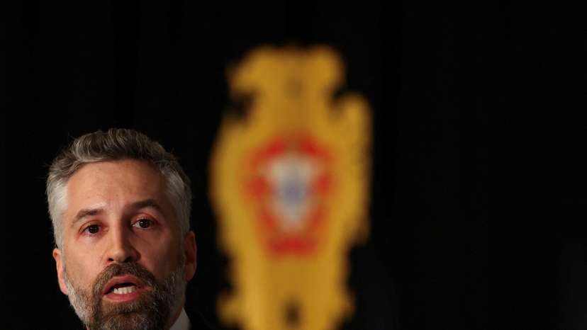 FILE PHOTO: Portuguese Socialist Party (PS) Secretary General Pedro Nuno Santos talks to the media after meeting with President Marcelo Rebelo de Sousa in Belem Palace