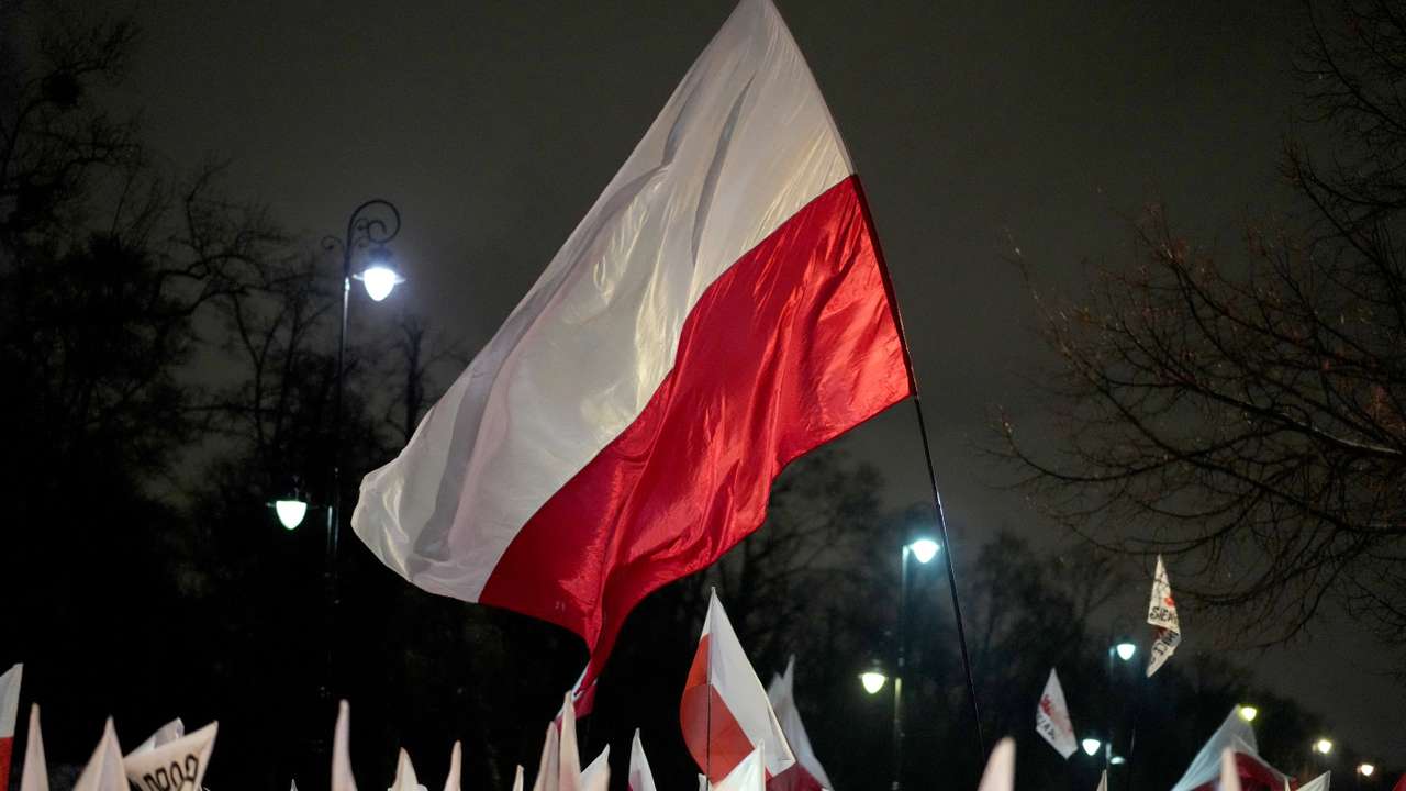 Supporters of the Law and Justice (PiS) party protest in Warsaw