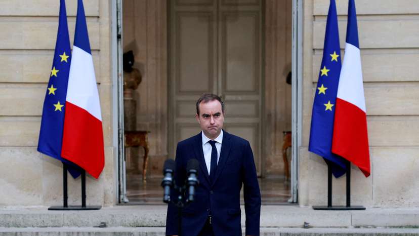 French outgoing Prime Minister Lecornu makes an address at Matignon in Paris