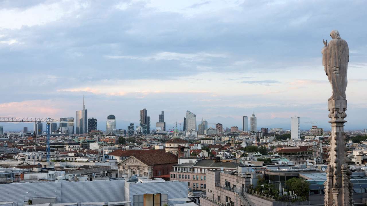 FILE PHOTO: A view shows Milan's skyline during sunset in Milan