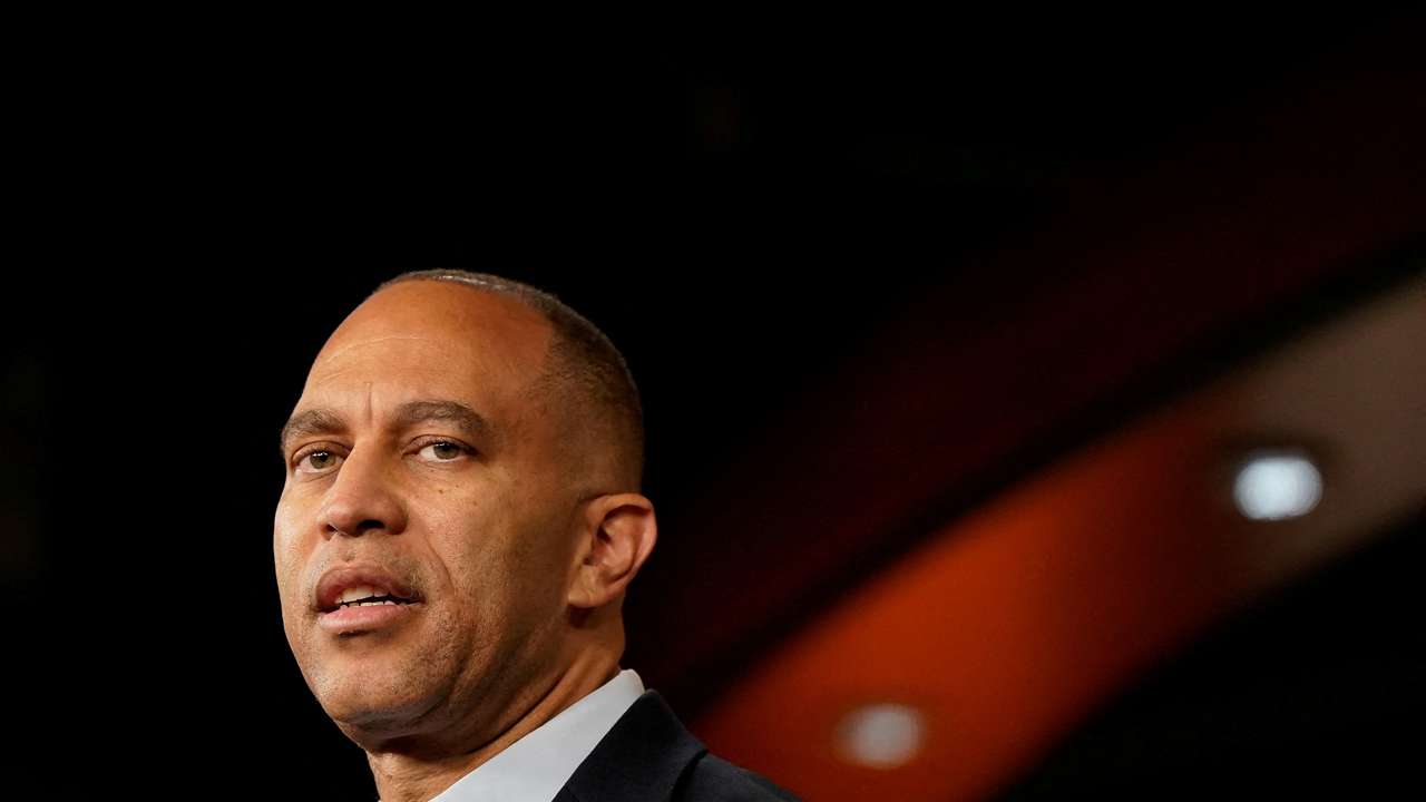 FILE PHOTO: U.S. House Minority Leader Hakeem Jeffries (D-NY) holds a press conference on the fourteenth day of the U.S. government shutdown in Washington
