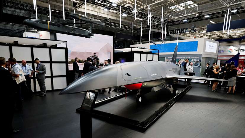 FILE PHOTO: An Anduril Industries Fury autonomous air vehicle (AAV) is displayed at the 55th International Paris Airshow at Le Bourget Airport near Paris