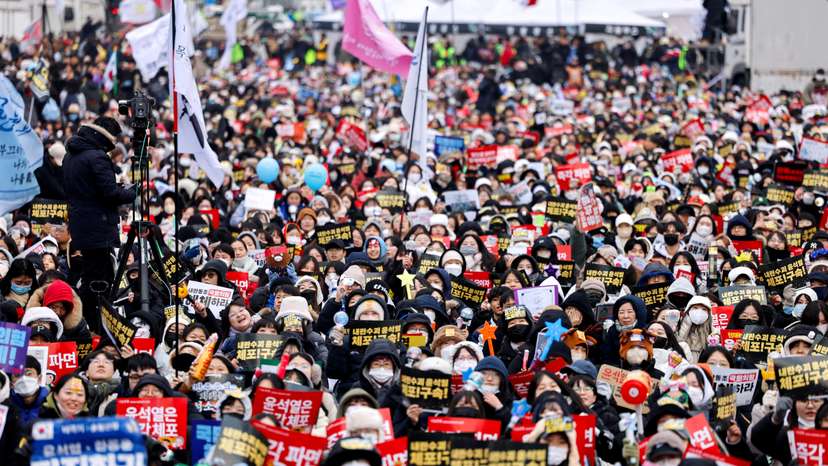 Protesters attend a rally against South Korea's impeached President Yoon Suk Yeol in Seoul