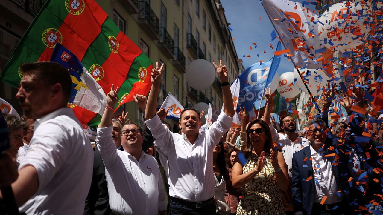 Luis Montenegro, Portugal's Prime Minister and Social Democratic Party leader of AD coalition rallies on the last day of the campaign ahead of the snap elections, in Lisbon