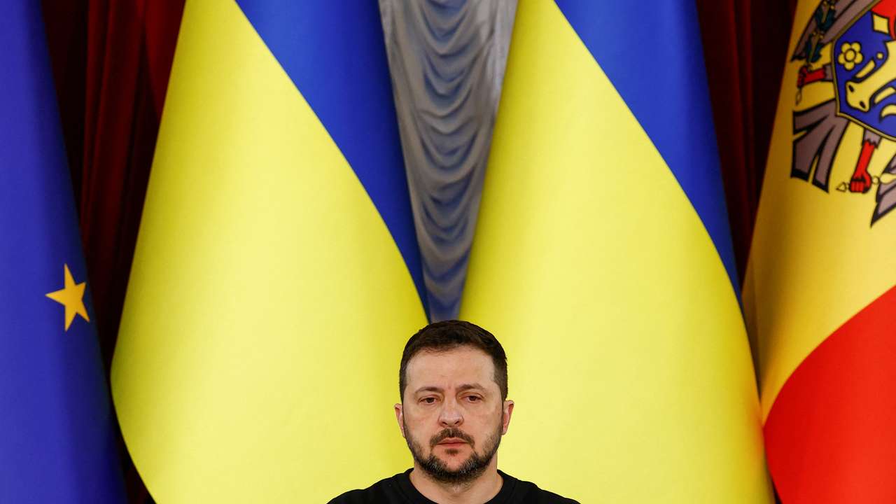 Ukraine's President Zelenskiy, Moldova's President Sandu and President of the European Council Michel attend a joint press conference in Kyiv